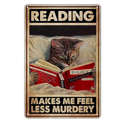 KONFEN Katze Metall Zinn Schild, Katze Lesen Retro Plaqu Poster Wand Kunstdruck Dekoration 8 * 12 Zoll für Home Bar Badezimmer Tür Coffee Shop von KONFEN