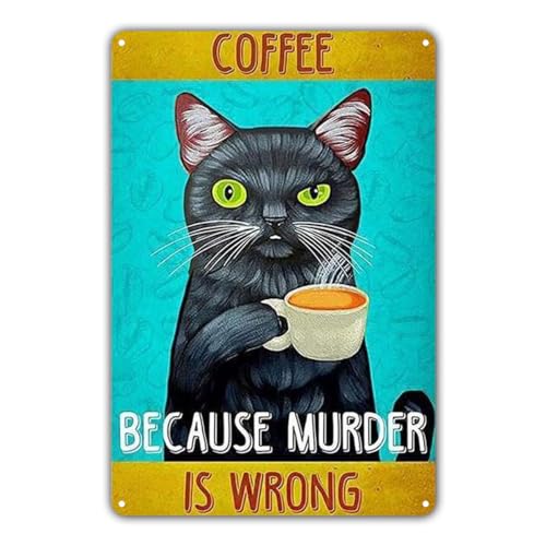 KONFEN Katze Metall Zinn Schild, Katze Trinkt Kaffee Retro Plaqu Poster Wall Art Print Dekoration 8 * 12 Zoll für Home Bar Tür Coffee Shop von KONFEN