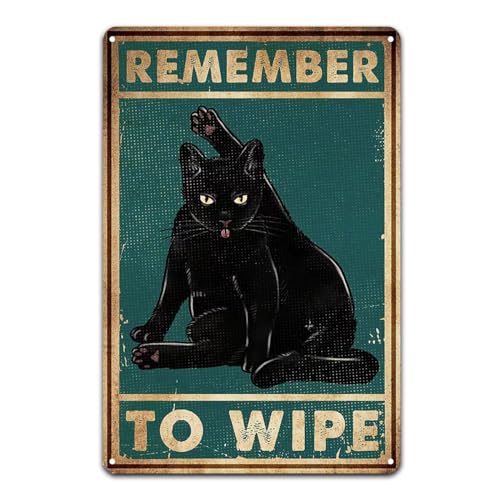 KONFEN Katze Metall Zinn Schild, Remember to Wipe Retro Plaqu Poster Wall Art Print Dekoration 8 * 12 Zoll für Home Bar Badezimmer Tür Coffee Shop von KONFEN