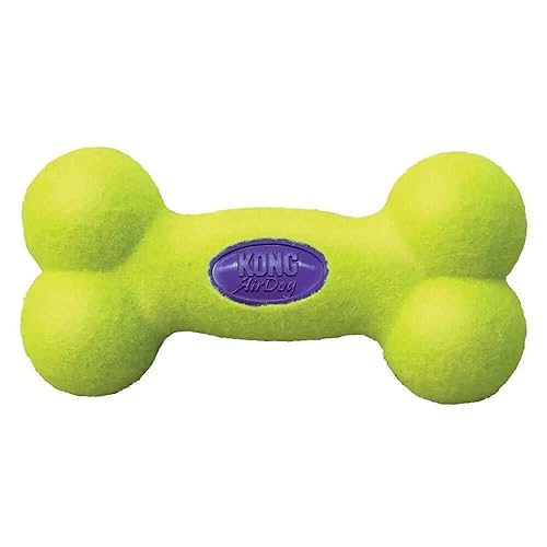 KONG – AirDog Squeaker Bone – Quietschendes, Federndes Apportierspielzeug aus Tennisballmaterial – Für Mittelgroße Hunde von KONG