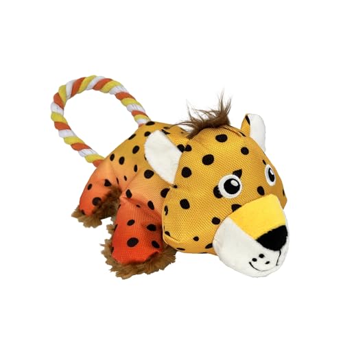 KONG Cozie Tuggz Gepard - 26x15x9.5 cm - Hundespielzeug - Zerrspielzeug - Plüschseilgriff - Indoor/Outdoor - Unisex - Medium Breeds von KONG