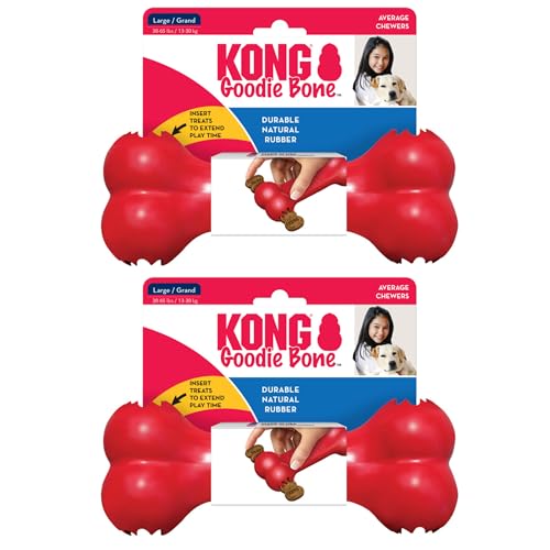 KONG Goodie Bone – Leckerli-Spender aus Naturkautschuk – Rot – für große Hunde (2 Stück) von KONG
