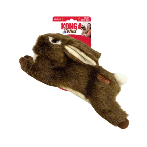 KONG Wild Low Stuffing Hundespielzeug - Hase - Langlebiges Plüschtier mit Quietscher - Minimale Füllung für weniger Unordnung - Weiches Kauspielzeug für kleine, mittelgroße und große Hunde von KONG