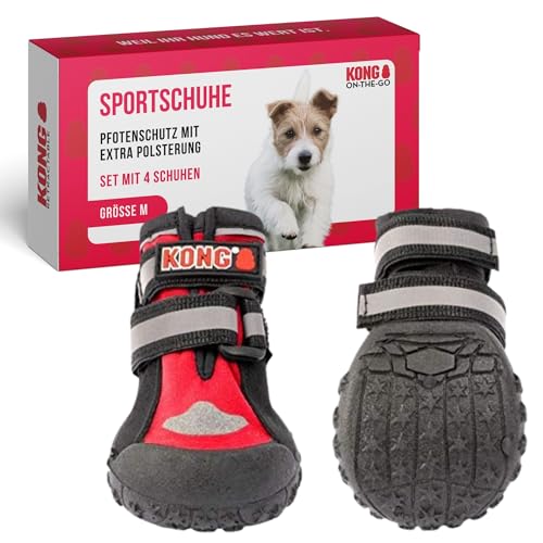 KONG Sportschuhe für mittlere Hunde 4 Stück in Größe M I Hochwertiger Pfotenschutz mit Polsterung I Bequeme Schuhe für Hundepfoten I Einfache & sichere Nutzung I Robustes & waschbares Material von KONG