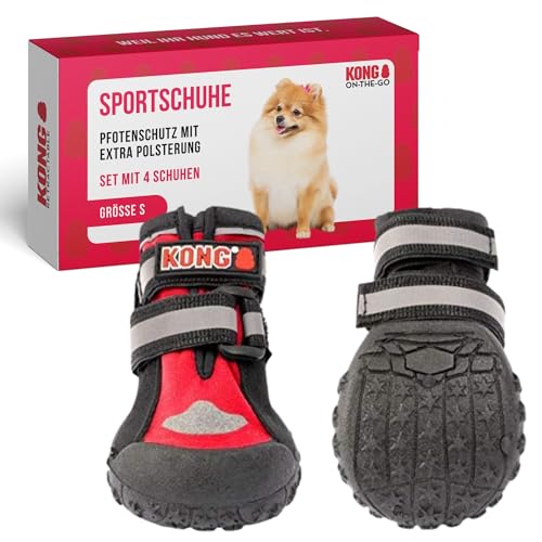 KONG Sportschuhe für kleine Hunde 4 Stück in Größe S I Hochwertiger Pfotenschutz mit Polsterung I Bequemer Tragekomfort für Hundepfoten I Einfache & sichere Nutzung I Robustes & waschbares Material von KONG
