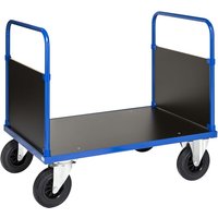 Plattformwagen in blau 1200x800x900mm mit MDF-Platte und 2 Seitenwänden mit Gummibereifung ohne Bremse - Kongamek von KONGAMEK
