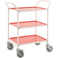 Kongamek Tablettwagen 770x495x960mm weiß pulverbeschichtet mit Bremse und 3 Tabletts in rot Kongamek Tablettwagen 770x495x960mm weiß pulverbeschichtet mit Bremse und 3 Tabletts in rot von KONGAMEK