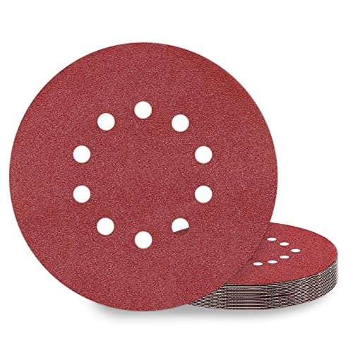 KONGMING 10 Stück Schleifpapier 225mm Klett Schleifscheiben 225mm Körnung P100 10 Loch in Rot für Trockenbauschleifer Exzenterschleifer Schleifgiraffe KONGMING 10 Stück Schleifpapier 225mm Klett Schleifscheiben 225mm Körnung P100 10 Loch in Rot für Trockenbauschleifer Exzenterschleifer Schleifgiraffe von KONGMING
