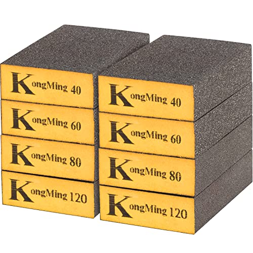 KONGMING 8 Stück Schleifschwamm Körnung 40 60 80 120 Zubehör Handschleifen 68 x 100 x 26 mm Trocken und Nass für Farbe Füller Lack Holz Metall Waschbar und Wiederverwendbar von KONGMING