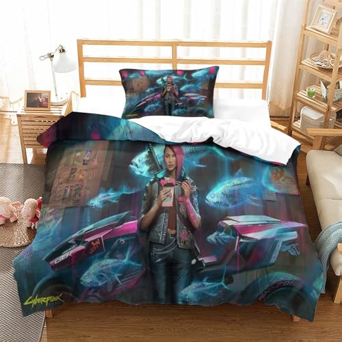 Cyberpunk 2077 Jungen Teenager Bettbezug Set Modern Bettwäsche Dekorativ Betten Set Polyester Für Kinder Männer Bettbezüge Single（135x200cm） von KONGNY