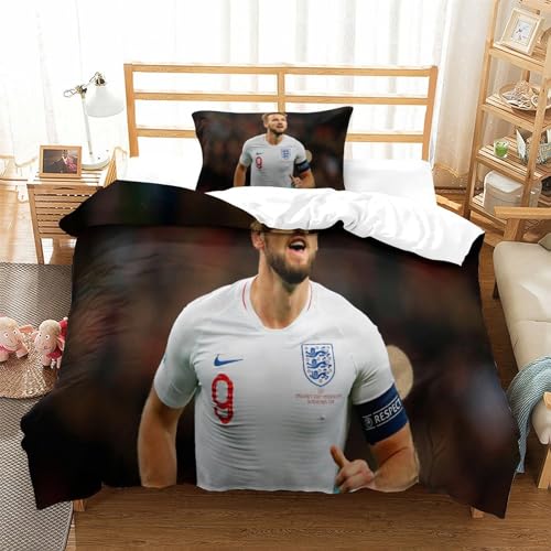 Harry Kane 3D Print Betten Set Bettwäsche Set Microfaser Qualität Reißveschluss Bettbezug-Set Mit Kissenbezug Für Schlafzimmer, Weiche Bequemer Single（135x200cm） von KONGNY