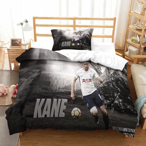 Harry Kane Bettwäsche-Set 3D Print Dreiteiliger Bettbezug Set Microfaser Kissenbezug 2 Teilig Mit Reißveschluss, Weiche Bequemer Single（135x200cm） von KONGNY