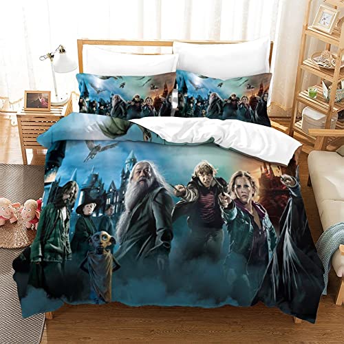 Harry Potter 3D Bettwäsche Set Kinder Erwachsene, Microfaser Bettbezug Und Kissenbezüge Mit Reißverschluss Weich Haltbar Atmungsaktive Double（200x200cm） von KONGNY