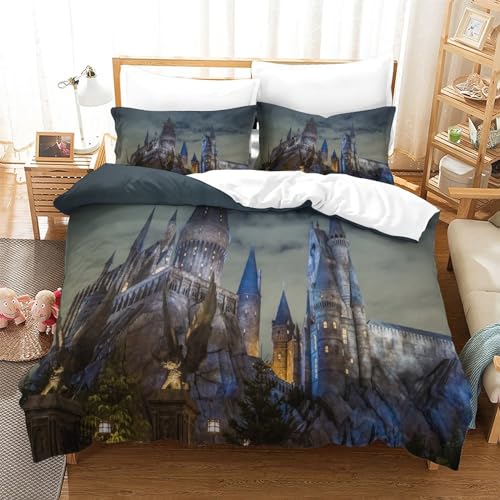 Harry Potter Bettwäsche 3D Print Bettbezug 3 Teilig Weiche Mikrofaser Kinder, Jungen, Mädchen Und Kissenbezug Haltbar Atmungsaktive Double（200x200cm） von KONGNY