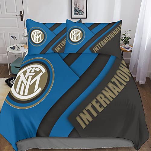 Inter Milan Jungen Teenager Bettbezug Set Modern Bettwäsche Dekorativ Betten Set Polyester Für Kinder Männer Bettbezüge Double（200x200cm） von KONGNY