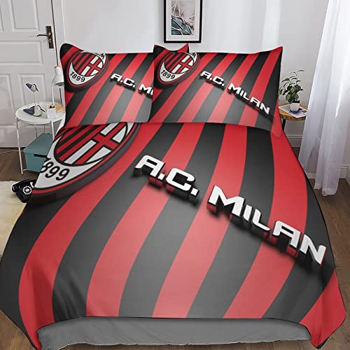 KONGNY A.C. Milan 3D Print Betten Set Bettwäsche Set Microfaser Qualität Reißveschluss Bettbezug-Set Mit Kissenbezug Für Schlafzimmer, Weiche Bequemer Double（200x200cm） von KONGNY