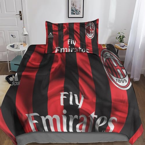 KONGNY A.C. Milan Bettwäsche 3D Bettbezug Mikrofaser Bettwäsche-Sets, Bettbezüge Mit Reißverschluss Und Kissenbezüge 2 Teilig Sets Single（135x200cm） von KONGNY