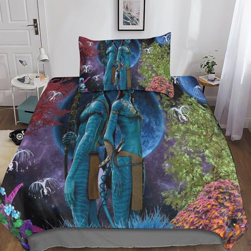 KONGNY Avatar Bettwäsche-Set 3D Print Musterdesign Mit Reißverschluss Bettbezüge,dreiteiliger Bettbezug Set Microfaser Bettbezüge Single（135x200cm） von KONGNY