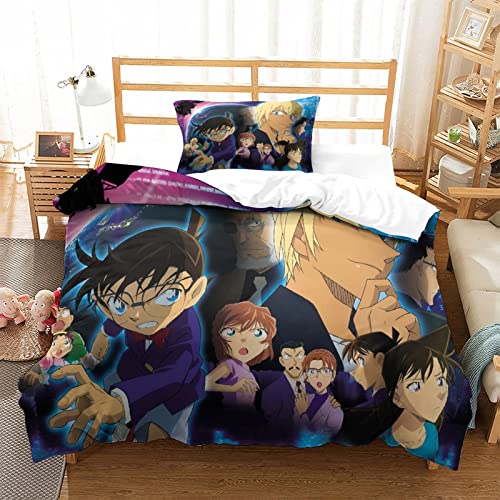 KONGNY Detektiv Conan Bettwäsche Set 3D Bettwäsche Set 2 Teilig Mikrofaser Bettbezug Mit Reißverschluss Und Kissenbezug Weich Haltbar Atmungsaktive Single（135x200cm） von KONGNY