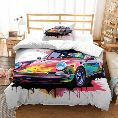 KONGNY Porsches 911 Bettwäsche 3D Bettbezüge Schlafkomfort Microfaser Bettbezug Set 2-teilig Für Jugendliche Jugend Mädchen Jungen Bettbezug Single（135x200cm） von KONGNY