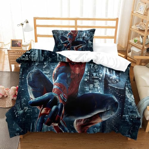 KONGNY Spider-Man Bettwäsche Bettbezug Set Und Kissenbezug,bettwäsche Für Jungen Und Mädchen,3D Digital Print Dreiteiliger Bettwäsche,Mikrofaser Bettbezüge Single（135x200cm） von KONGNY