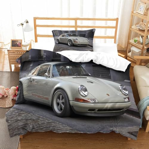 Porsche 911 Bettwäsche Set Bettbezug 3D Bedruckte Betten Für Kinder Jungen Mädchen Thema Raumdekor Kuschelig 2 Teilig Sets Single（135x200cm） von KONGNY