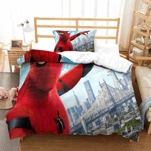 Spider-Man Bettbezug-Set Weiches Mikrofaser-Bettwäsche-Set Für Erwachsene Teenager Kinder 2 Stück Mit Reißverschluss Für Heimtextilien Single（135x200cm） von KONGNY