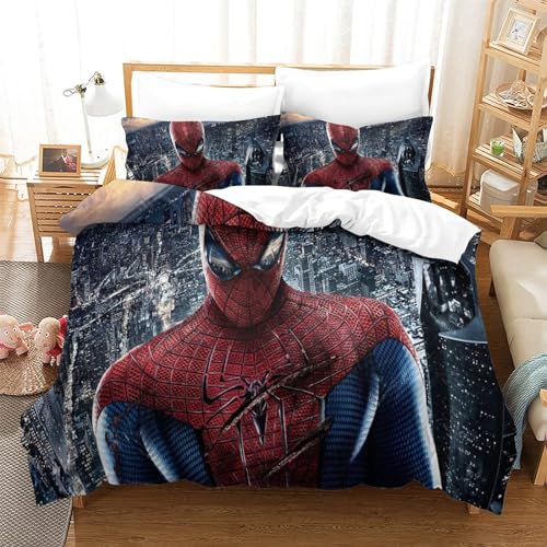 Spider-Man Bettwäsche Set Bettbezug 3D Bedruckte Betten Für Kinder Jungen Mädchen Thema Raumdekor Für Schlafzimmer, Weiche Bequemer Double（200x200cm） von KONGNY