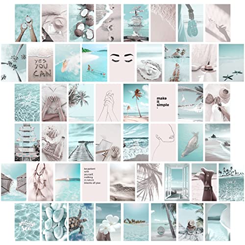 Boho-Strand-Foto-Wand-Collage-Set, ästhetische Bilder, Cyan, Raumdekoration für Teenager-Mädchen, trendige Sommer-ästhetische VSCO-Dekoration, kleine Poster (50 Set, 10,2 x 15,2 cm) von KONGSY