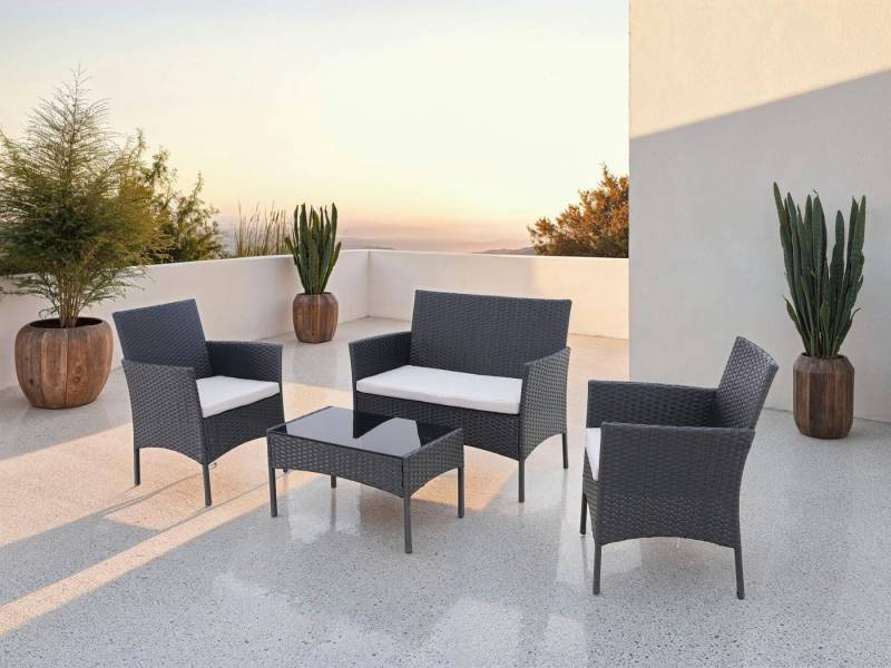 KONIFERA Gartenlounge-Set Balkonset »Palma«, (Set, 7-tlg., 1x2er Sofa, 2 Sessel, Tisch 41x71x39 cm, inkl. Auflagen), Stahl/Polyrattan von KONIFERA