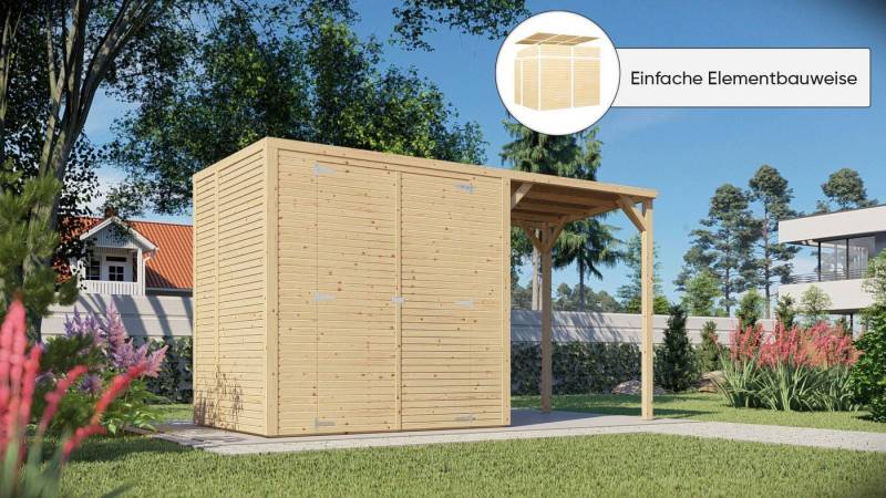 KONIFERA Gartenhaus Beno 2 PLUS Fineline Flachdach, BxT: 373x170 cm, mit Anbaudach von KONIFERA