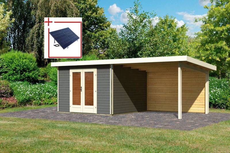 KONIFERA Gartenhaus Rabensee 1, BxT: 664x331,50 cm, mit Anbaudach 3,30 m, Rückwand, terragrau KONIFERA Gartenhaus Rabensee 1, BxT: 664x331,50 cm, mit Anbaudach 3,30 m, Rückwand, terragrau von KONIFERA