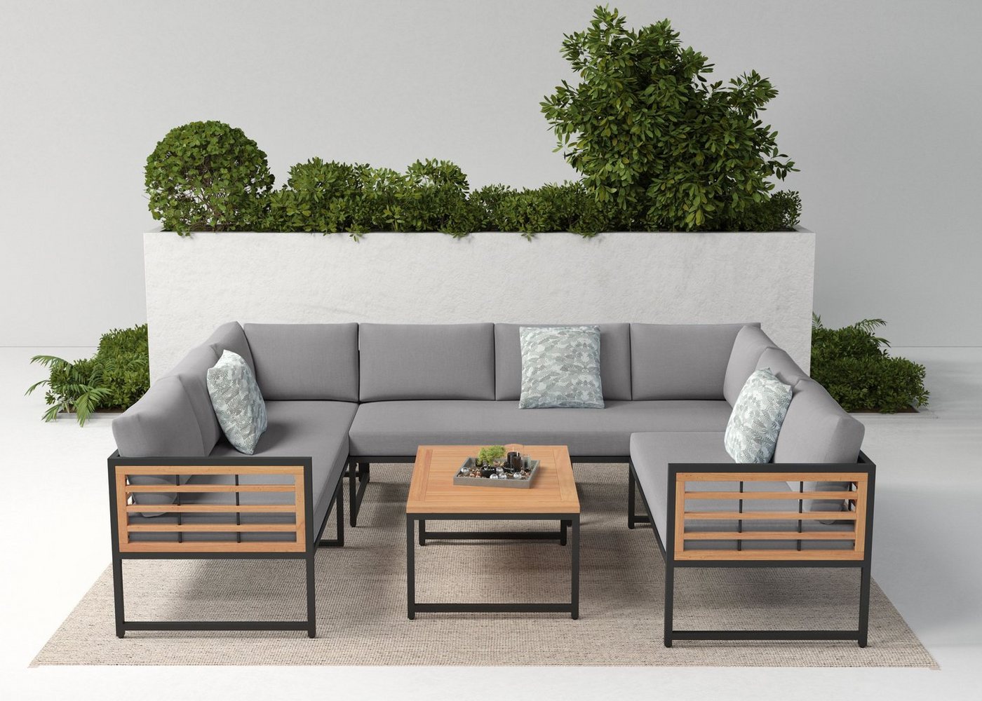 KONIFERA Gartenlounge-Set Delphi, (Set, 20-tlg., 2x3er Sofa, 1x 2er Sofa, 1x Tisch 80x60x42cm, inkl. Kissen, Stahl), Akazienholz, inkl. 3 Dekokissen, verschiedene Stellmöglichkeiten von KONIFERA