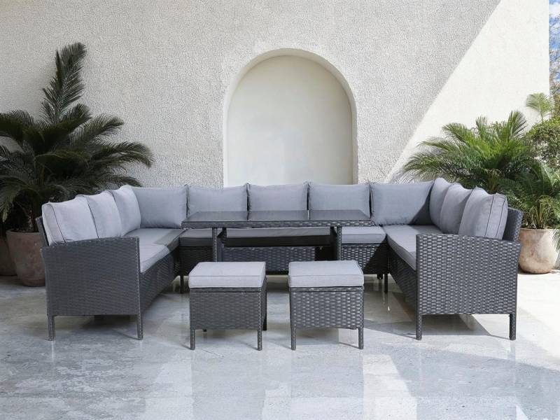 KONIFERA Gartenlounge-Set »Miami«, (Set, 22-tlg., 3x 3er Sofabank, Tisch 66x120x74 cm, 2 Hocker, inkl. Auflagen), Stahl/Polyrattan von KONIFERA
