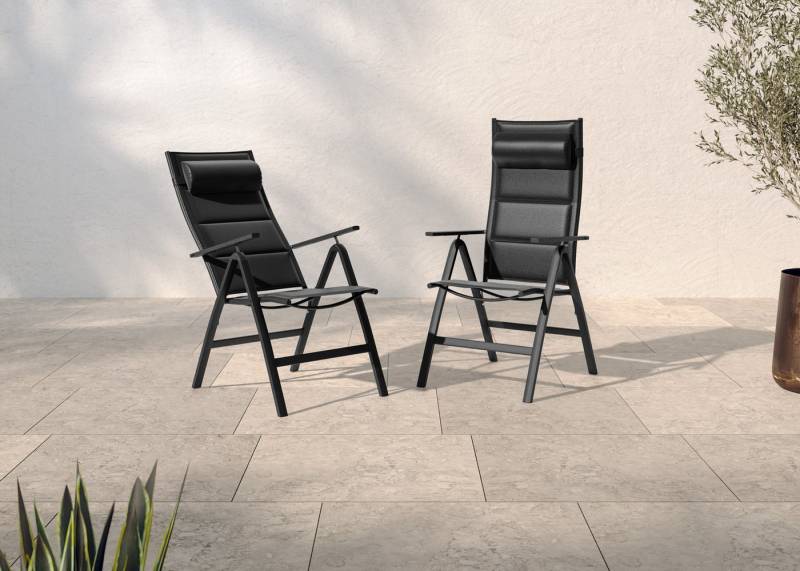 KONIFERA Gartenstuhl Melbourne (Set, 2 St), klappbar, mit verstellbarer Rückenlehne und komfortablen Kissen von KONIFERA