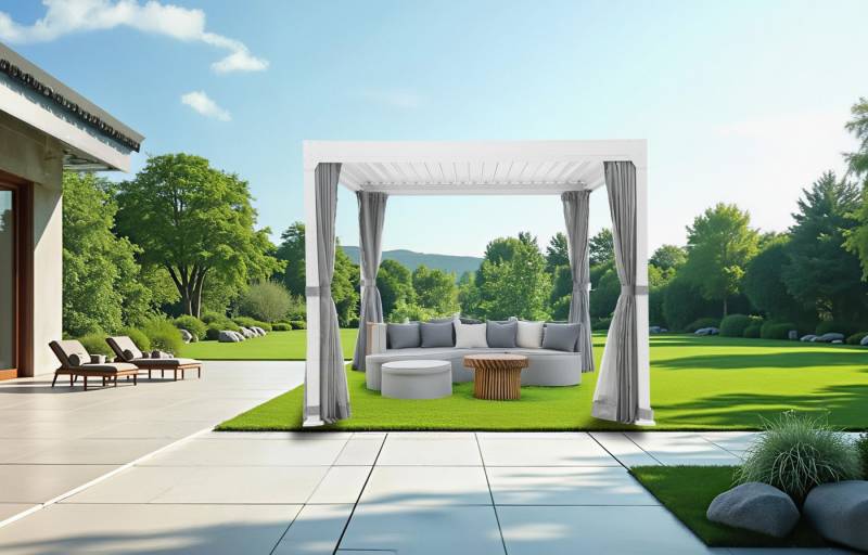 KONIFERA Pavillon Palma, mit 8 Seitenteilen, Pergola, mit Lamellendach, Sockelmaß: 300x300 cm oder 400x300 cm von KONIFERA