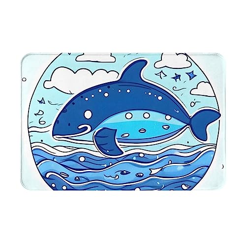 KONJEELIO Kleine Whale Schwimmmatte für drinnen und draußen, saugfähige und rutschfeste Fußmatte für den Eingang, 60 x 40 cm von KONJEELIO