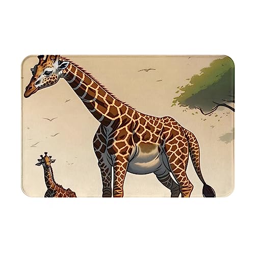 KONJEELIO Mutter und Kind Giraffe für drinnen und draußen, saugfähige und rutschfeste Fußmatte für den Eingang, 60 x 40 cm von KONJEELIO