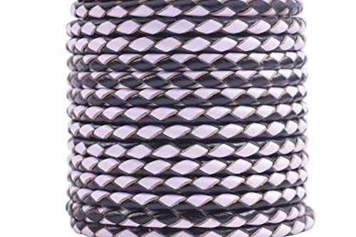 KONMAY 5 Yards 3.0mm Lederband Lederschnur Rund geflochten,Schwarz-Weiss von KONMAY