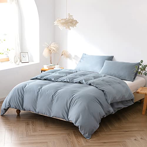 Kono Polyester-Mikrofaser-Bettbezug-Set, Einzelbett mit Reißverschluss, Eckbänder, weich, Hotelqualität, Bettwäsche-Set mit 2 Kissenbezügen in Standardgröße (Einzelbett (135 x 200 cm), grau) von KONO