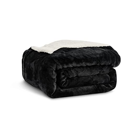 Kono Sherpa-Fleece-Überwurfdecke, 130 x 150 cm, weich, gemütlich, flauschig, wendbar, Mikrofaser, solide Decken für Bett, Couch, Sofa, (schwarz, Reise/Einzelbett) von KONO