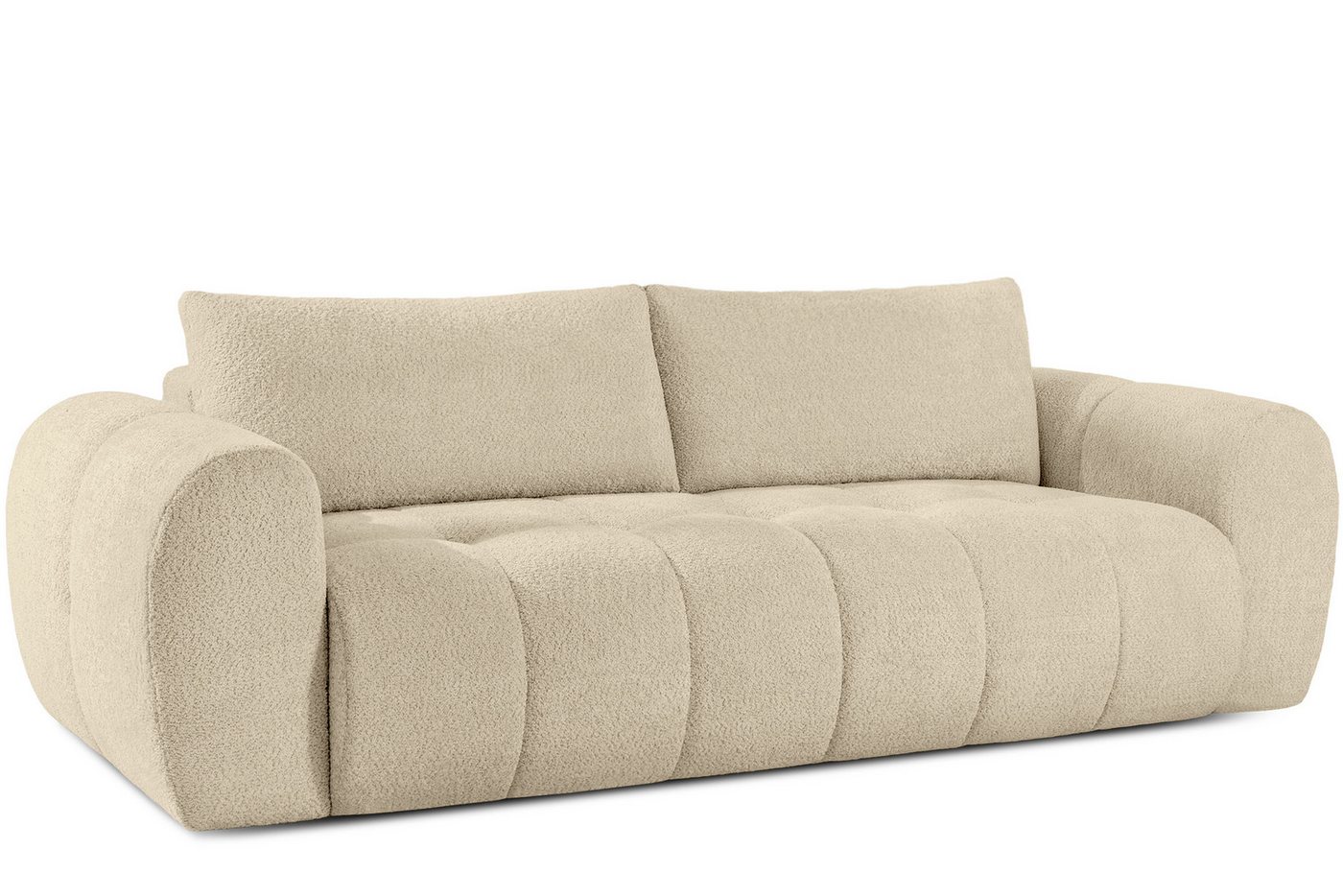 KONSIMO® 3-Sitzer Sofa LIRA, Schlafsofa, Einzelsofa, Premiumqualität aus EU, Modern, zwei Kissen, elastischer Sitz, Bouclé-Stoff, Mega große Liegefläche, mit Schlaffunktion, Bettkasten von KONSIMO®
