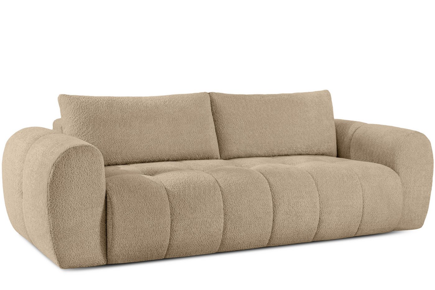 KONSIMO® 3-Sitzer Sofa LIRA, Schlafsofa, Einzelsofa, Premiumqualität aus EU, Modern, zwei Kissen, elastischer Sitz, Bouclé-Stoff, Mega große Liegefläche, mit Schlaffunktion, Bettkasten von KONSIMO®