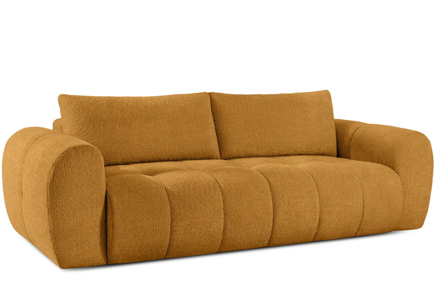 KONSIMO® 3-Sitzer Sofa LIRA, Schlafsofa, Einzelsofa, Premiumqualität aus EU, Modern, zwei Kissen, elastischer Sitz, Bouclé-Stoff, Mega große Liegefläche, mit Schlaffunktion, Bettkasten von KONSIMO®