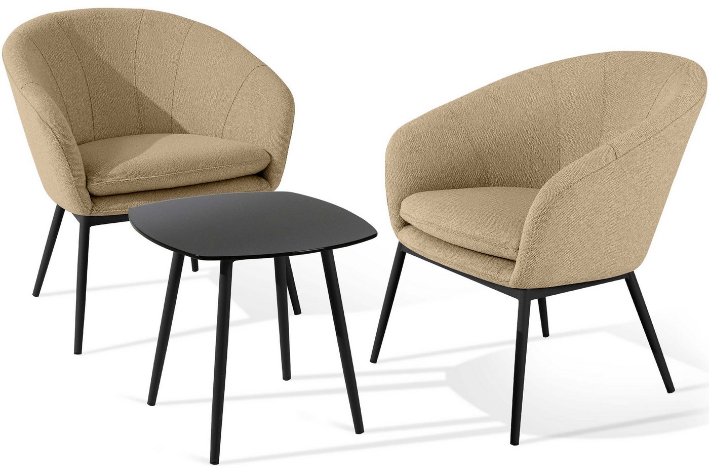 KONSIMO® Balkonset SOLIS Gartenlounge-Set, Balkon-Set für zwei Personen, Produkt aus EU, (1x Tisch, 2x Sessel, 3-tlg), Stahlrahmen, mit Armlehnen, zeitloses Design, outdoor von KONSIMO®