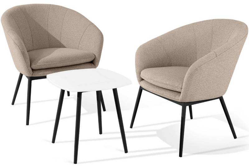 KONSIMO® Balkonset SOLIS Gartenlounge-Set, Gartenmöbel-Set hergestellt in der EU, (1x Tisch, 2x Sessel, 3-tlg), Stahlrahmen, wasserabweisender Stoff, Modern von KONSIMO®