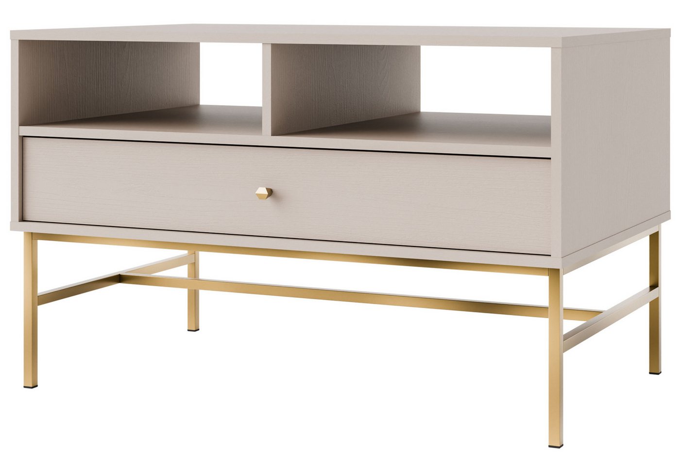 KONSIMO® Couchtisch FLOREN Kaffeetisch, Sofatisch, hergestellt in der EU, Elegant, mit Goldelementen, Holzstruktur, mit Schublade von KONSIMO®