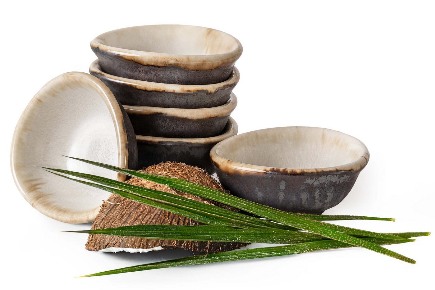 KONSIMO® Dipschale PRIMA Snackschalen-Set, Saucenschälchen 80 ml, Premiumqualität aus EU, Keramik, (6-tlg), Kunstproduktion, organisch, runde Form, beige/braun von KONSIMO®