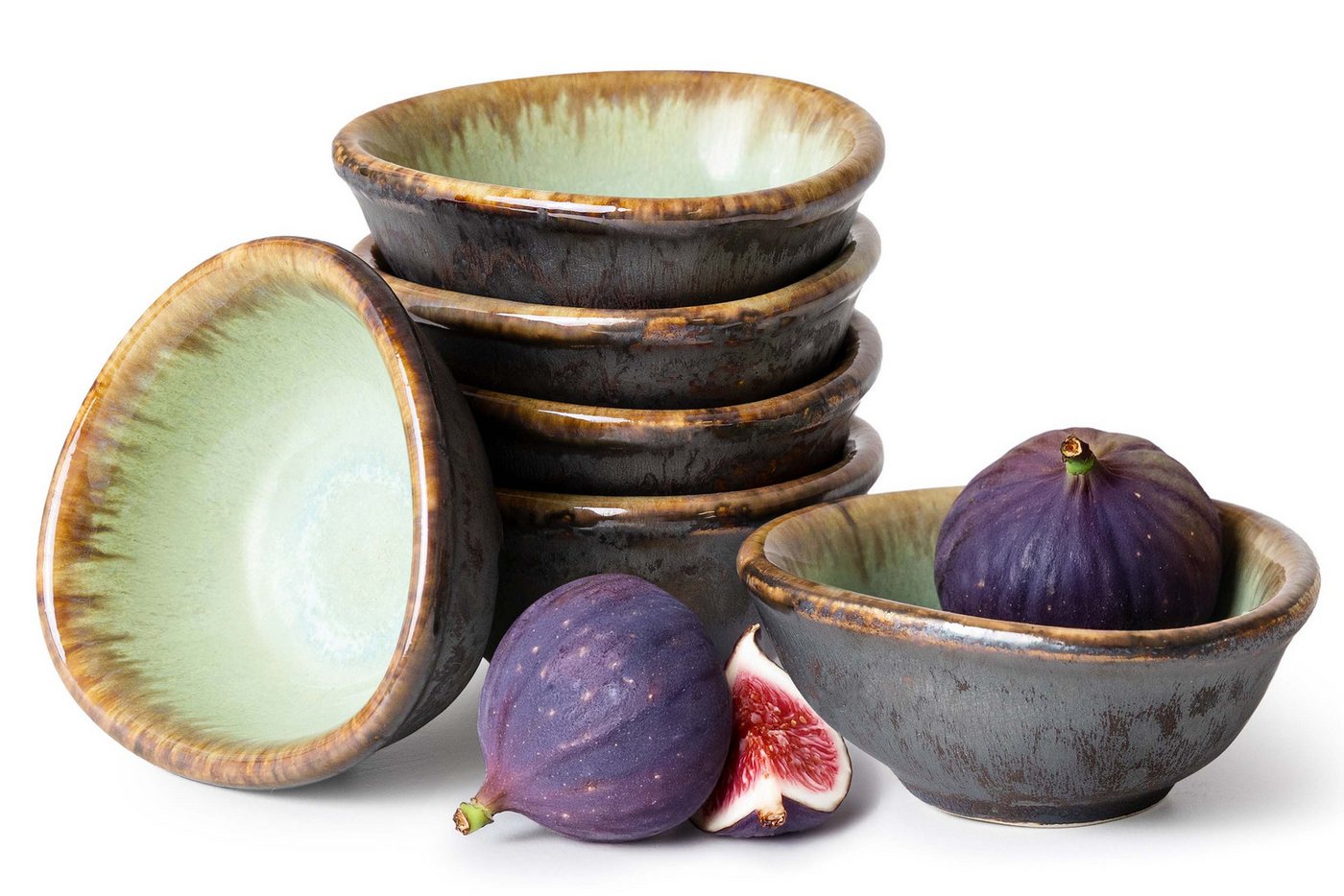 KONSIMO® Dipschale PRIMA Snackschalen-Set, Saucenschälchen 80 ml, Premiumqualität aus EU, Keramik, (6-tlg), Kunstproduktion, organisch, runde Form, salbeifarben von KONSIMO®