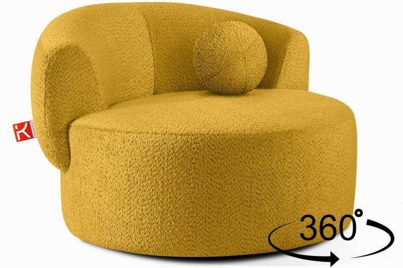 KONSIMO® Drehsessel VIRA mit drehbarem Metallfuß, hergestellt in der EU (Sessel, Polstersessel, Loungesessel), mit dekorativem Rundkissen, Modern, organische Form von KONSIMO®